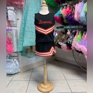 Childs 3, 6 or 8 Black Orange & White Leopards Logo Cheerleading Uniform Set NWT